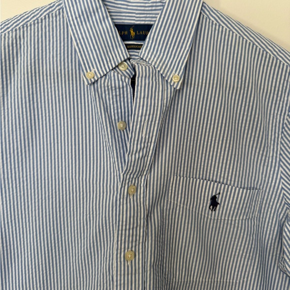 Ralph Lauren Men's Blue and White Striped Shirt - Picture 2 of 4